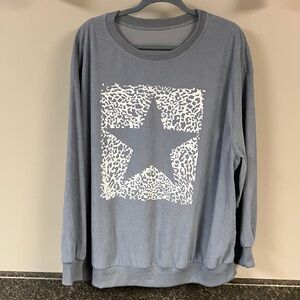 3/4  shein curve 4x grayish blue and white ribbed shirt